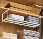 Retractable Cabinet Hanging Shelf Organiser – Carbon Steel, No Drilling, Doubles Storage Space (White / Black) - Image 7