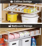 Retractable Cabinet Hanging Shelf Organiser – Carbon Steel, No Drilling, Doubles Storage Space (White / Black) - Image 4